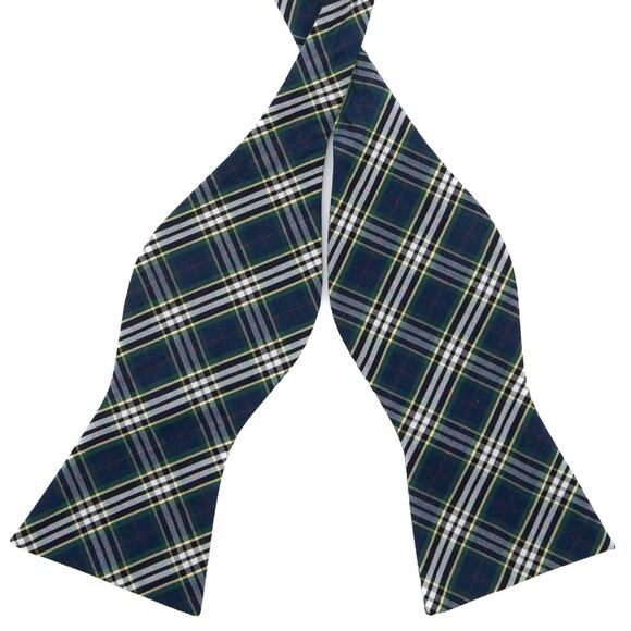 Daniel Cremieux Green Blue Tartan Plaid Self Tie Bow Tie Bowtie - Picture 2 of 8